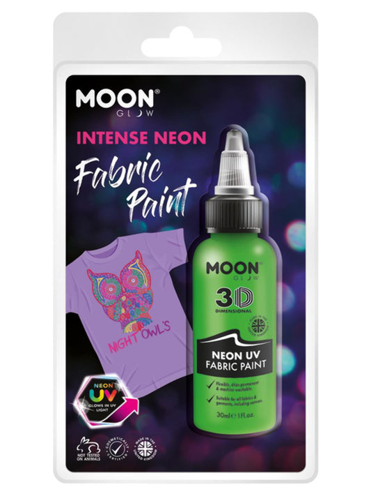 Moon Glow - Neon UV Intense Fabric Paint, 30ml Clamshell - Intense Green