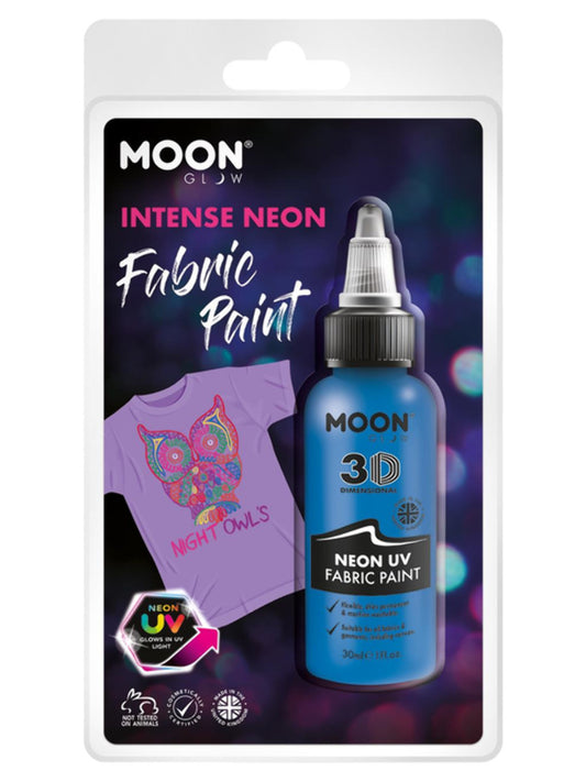 Moon Glow - Neon UV Intense Fabric Paint, 30ml Clamshell -Intense Blue