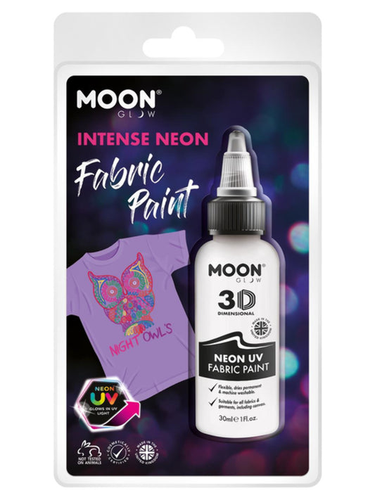 Moon Glow - Neon UV Intense Fabric Paint, White, 30ml Clamshell