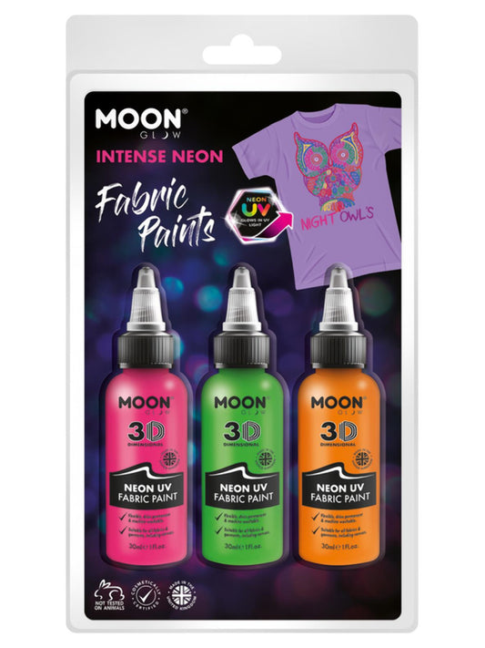 Moon Glow - Neon UV Intense Fabric Paint, 30ml Clamshell - Pink, Green, Orange