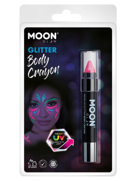 Moon Glow - Neon UV Glitter Body Crayons, Hot Pink, 3.2g Clamshell