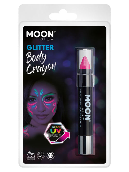 Moon Glow - Neon UV Glitter Body Crayons, Magenta, 3.2g Clamshell
