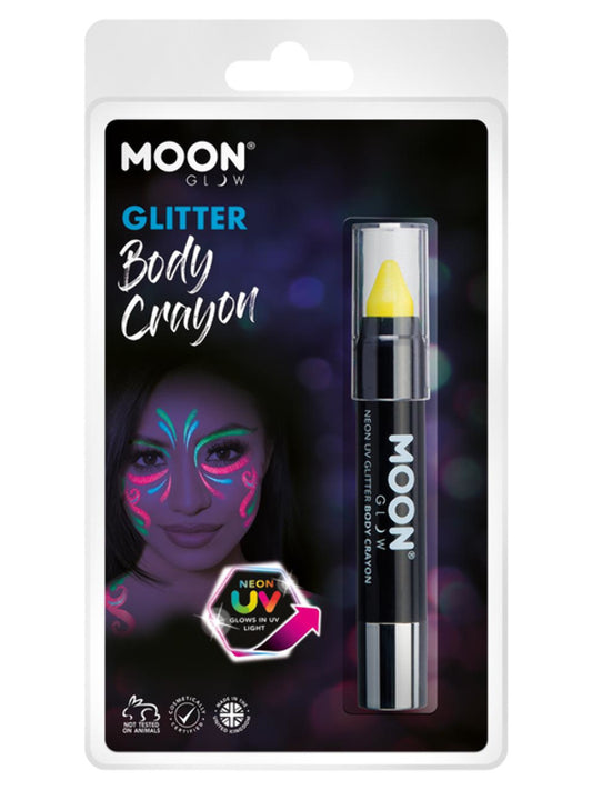Moon Glow - Neon UV Glitter Body Crayons, Yellow, 3.2g Clamshell