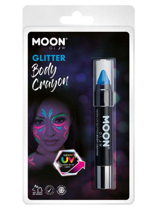 Moon Glow - Neon UV Glitter Body Crayons, Blue, 3.2g Clamshell