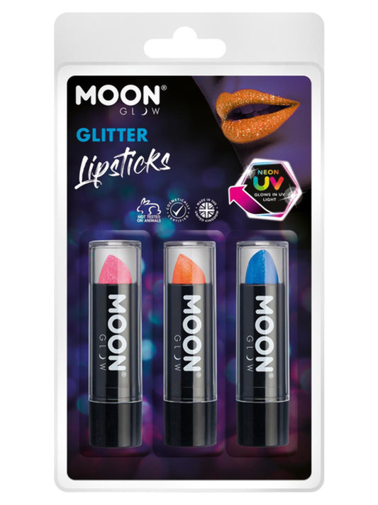 Moon Glow - Neon UV Glitter Lipstick, 4.2g Clamshell - Hot Pink, Orange, Blue