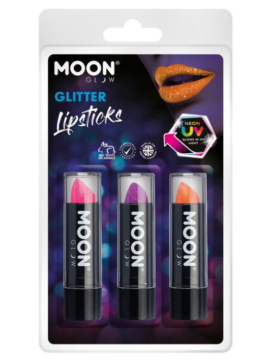 Moon Glow - Neon UV Glitter Lipstick, 4.2g Clamshell - Magenta, Purple, Orange