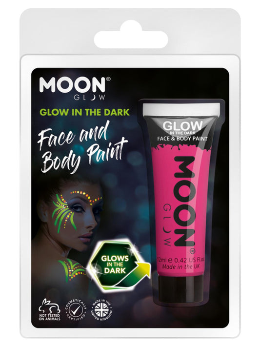 Moon Glow - Glow in the Dark Face Paint, Pink, 12ml Clamshell