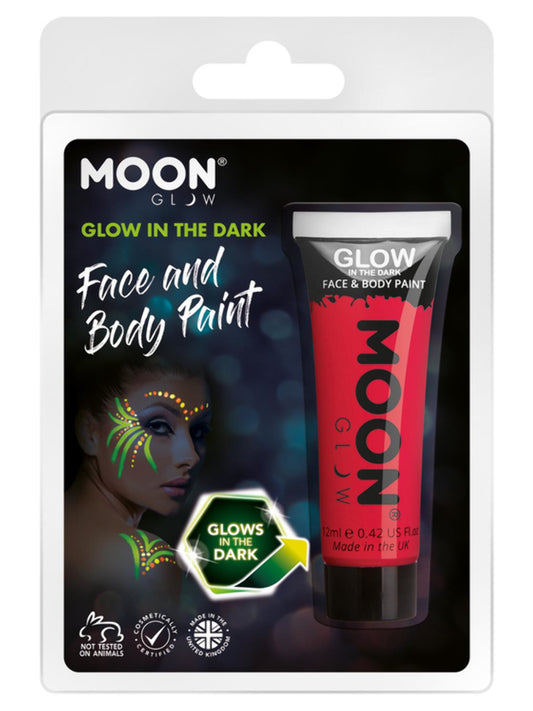Moon Glow - Glow in the Dark Face Paint, Red, 12ml Clamshell