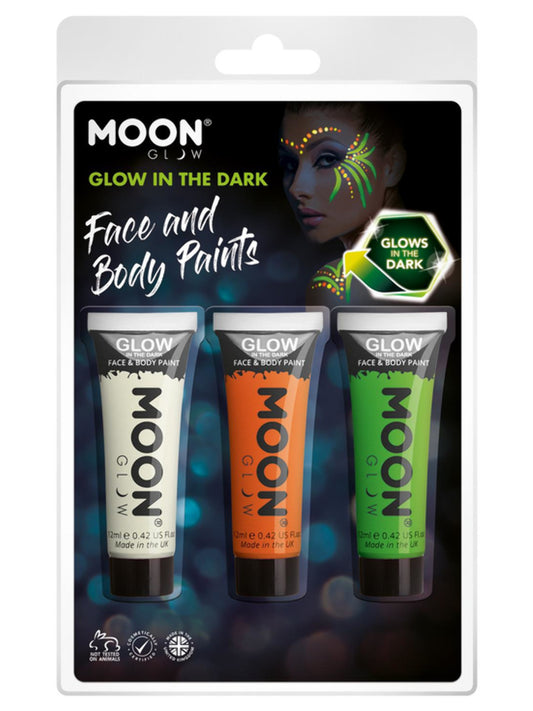 Moon Glow - Glow in the Dark Face Paint, 12ml Clamshell - Invisible, Orange, Green