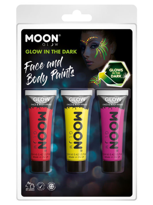 Moon Glow - Glow in the Dark Face Paint, 12ml Clamshell - Red, Yellow, Purple