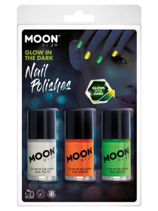 Moon Glow - Glow in the Dark Nail Polish, 14ml Clamshell - Invisible, Orange, Green
