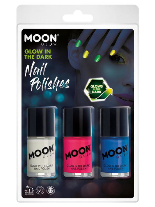 Moon Glow - Glow in the Dark Nail Polish, 14ml Clamshell - Invisible, Pink, Blue