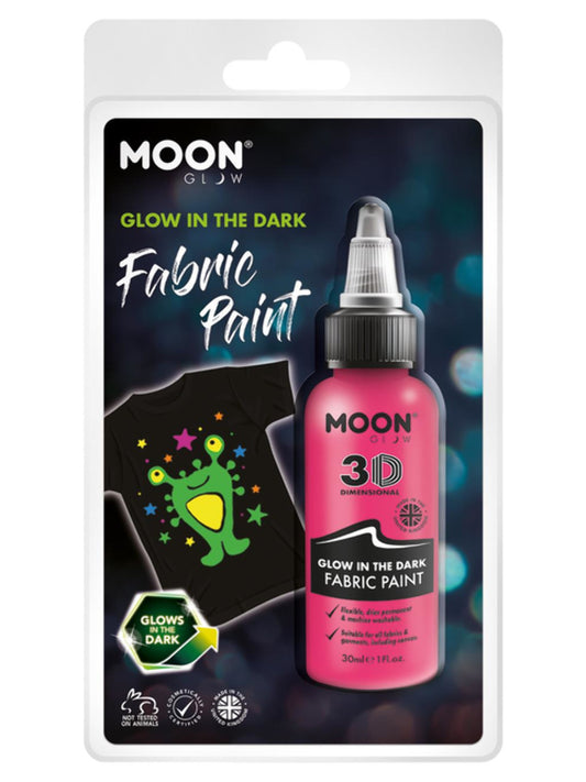 Moon Glow - Glow in the Dark Fabric Paint, Pink, 30ml Clamshell