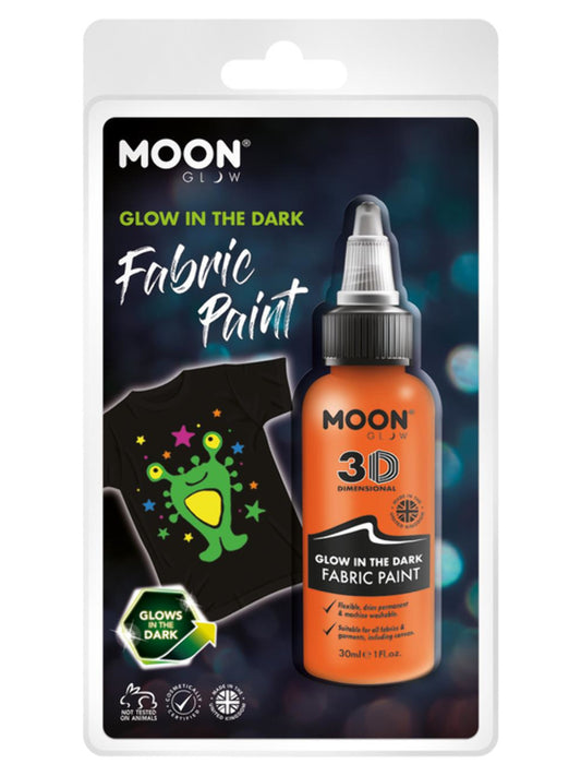 Moon Glow - Glow in the Dark Fabric Paint, Orange, 30ml Clamshell