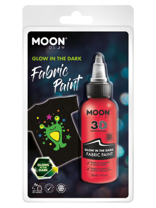 Moon Glow - Glow in the Dark Fabric Paint, Red, 30ml Clamshell