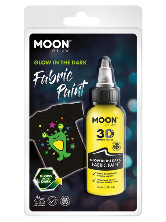 Moon Glow - Glow in the Dark Fabric Paint, Yellow, 30ml Clamshell