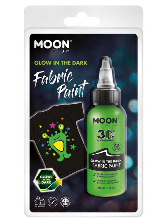 Moon Glow - Glow in the Dark Fabric Paint, Green, 30ml Clamshell