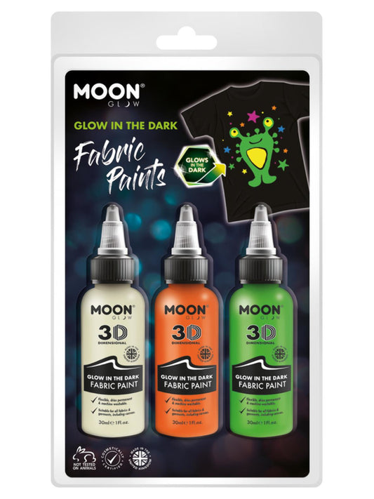 Moon Glow - Glow in the Dark Fabric Paint, 30ml Clamshell - Invisible, Orange, Green