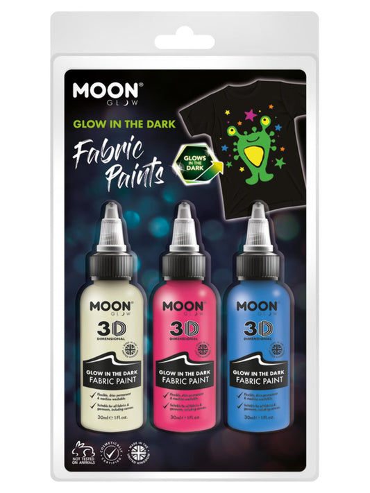 Moon Glow - Glow in the Dark Fabric Paint, 30ml Clamshell - Invisible, Pink, Blue