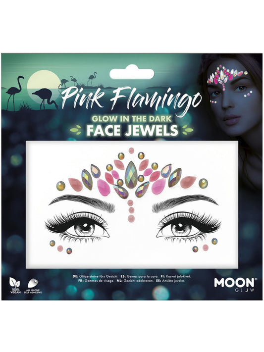 Moon Glow Face Jewels, Pink Flamingo, Glow In The Dark