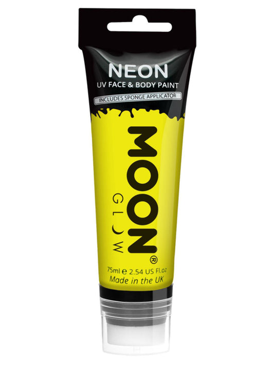 Moon Glow Supersize Intense Neon UV Face Paint, Single, with Sponge Applicator, 75ml - Intense Yel