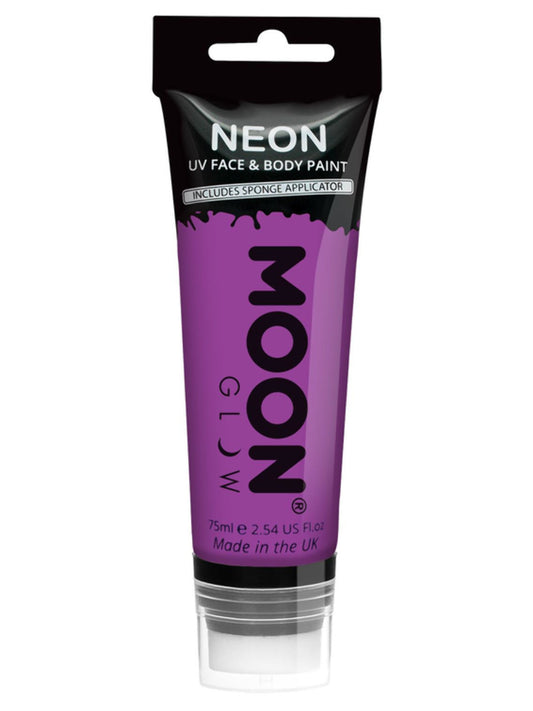 Moon Glow Supersize Intense Neon UV Face Paint, Single, with Sponge Applicator, 75ml - Intense Pur