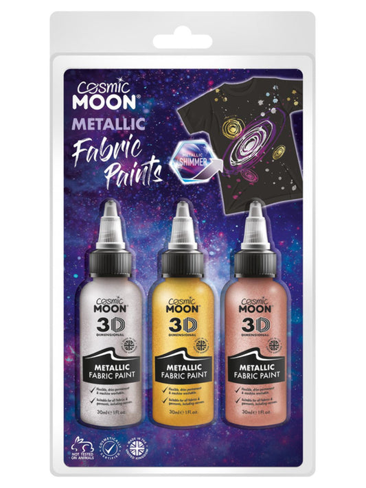 Cosmic Moon Metallic Fabric Paint, Clamshell, 30ml - Silver, Gold, Rose Gold