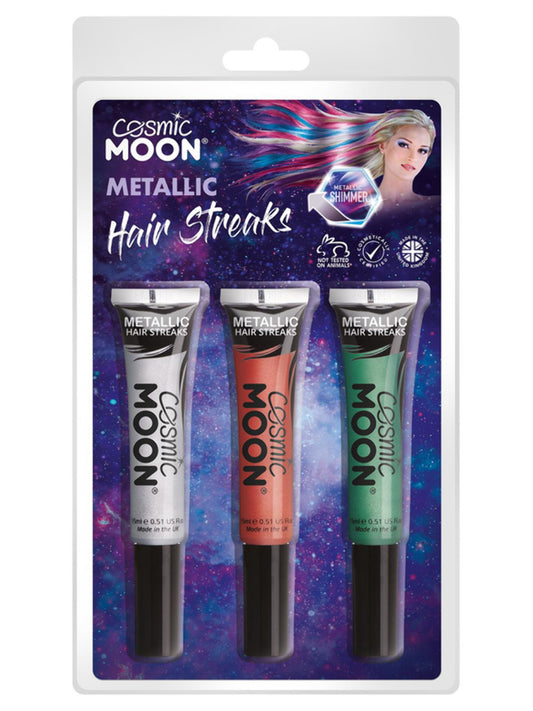 Cosmic Moon Metallic Hair Streaks, Clamshell, 15ml - Silver, Red, Green