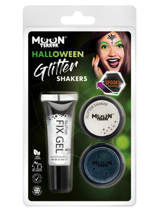 Moon Terror Halloween Glitter Shakers, Clamshell 4.2g - Fix Gel, White, Black