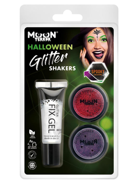 Moon Terror Halloween Glitter Shakers, Clamshell 4.2g - Fix Gel, Blood Red, Poison Purple