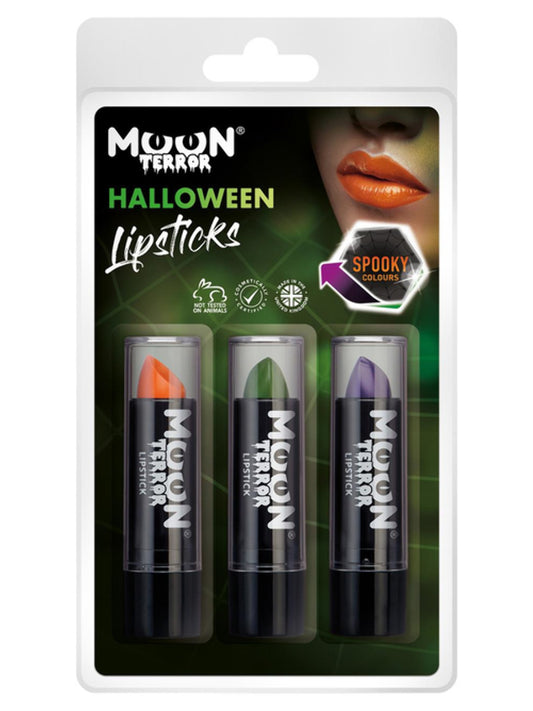 Moon Terror Halloween Lipstick, Assorted, Clamshell 4.2g - Orange, Green, Purple