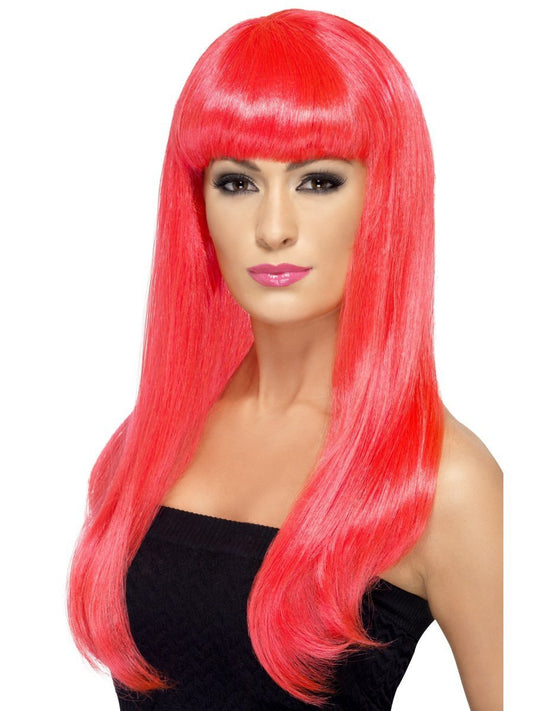 Babelicious Wig, Neon Pink, Long, Straight with Fringe Wholesale