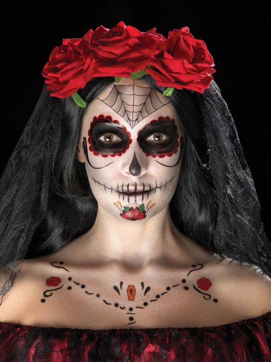 Day of the Dead Face Tattoo Transfers Kit, Red & Black Wholesale