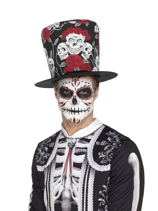Day of the Dead Skull & Rose Top Hat Wholesale