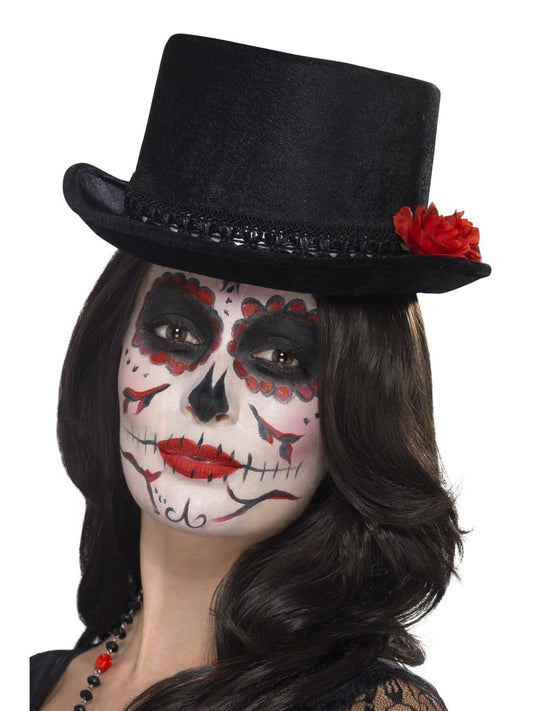 Day of the Dead Top Hat, Black, with Roses Wholesale