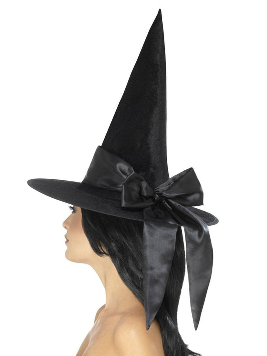 Deluxe Witch Hat, Black, with Black Bow Wholesale