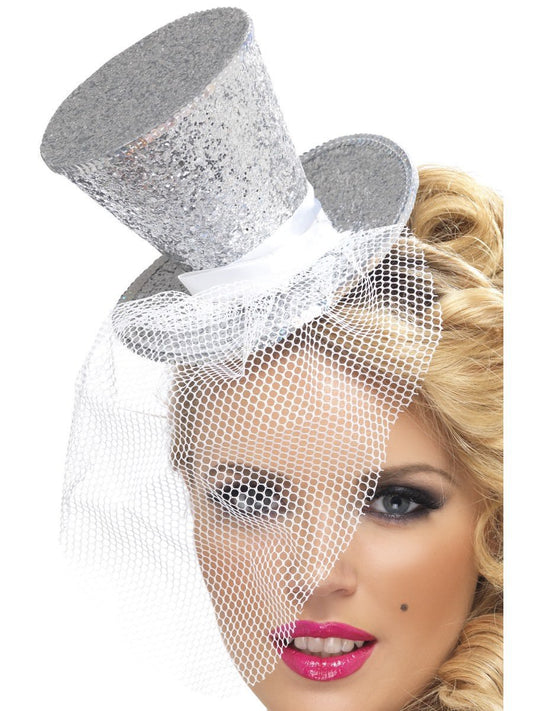 Fever Mini Top Hat on Headband, Silver Wholesale