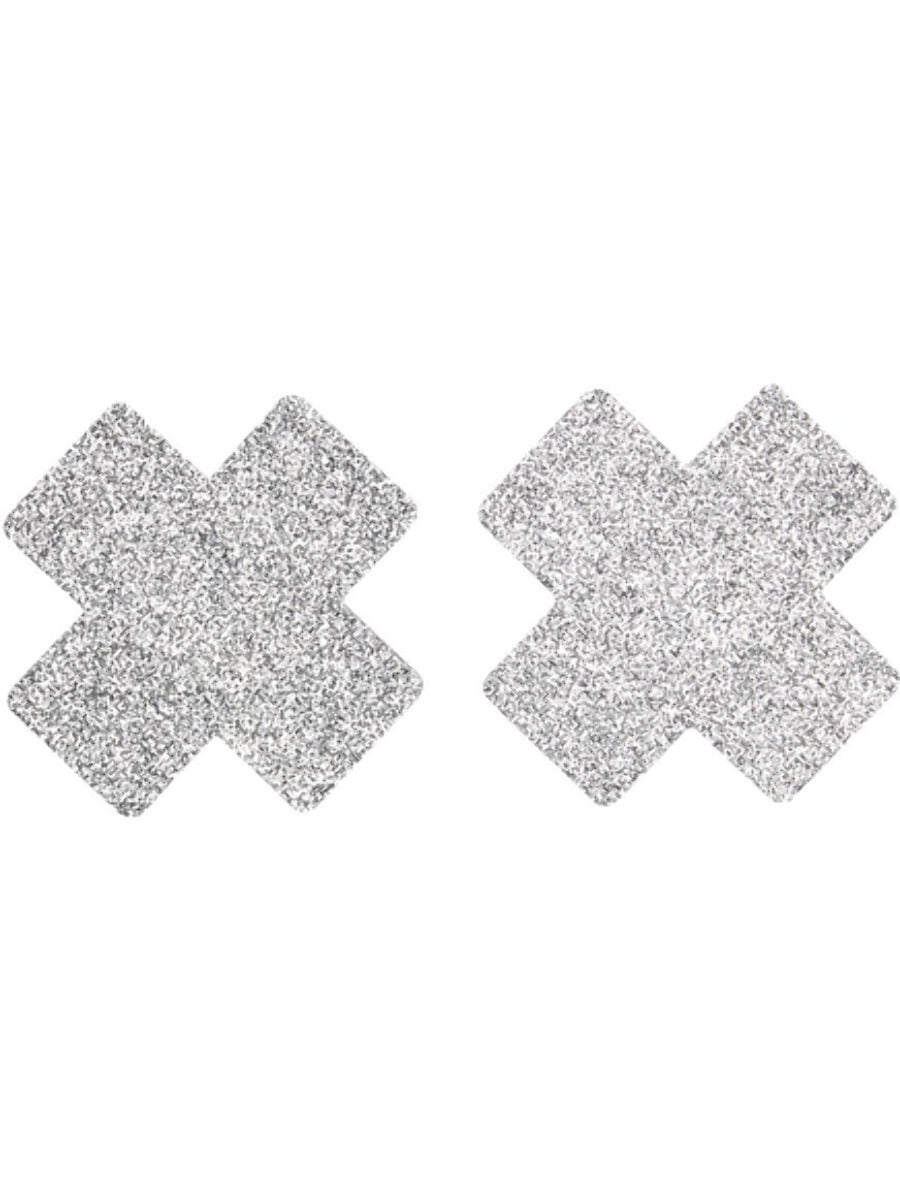 Fever Small Glitter Cross Nipple Pasties Silver WHOLESALE