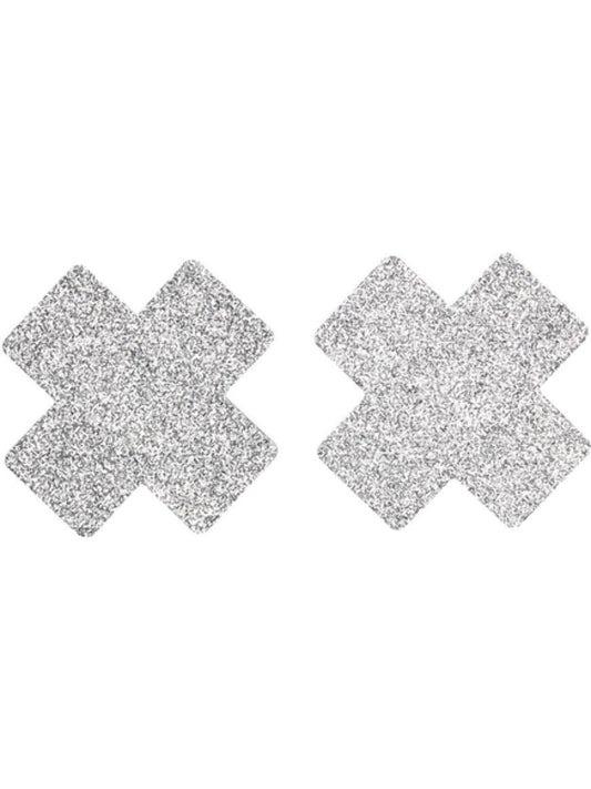Fever Small Glitter Cross Nipple Pasties Silver WHOLESALE