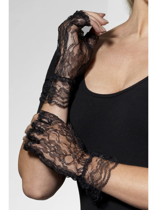 Fingerless Lace Gloves, Black Wholesale