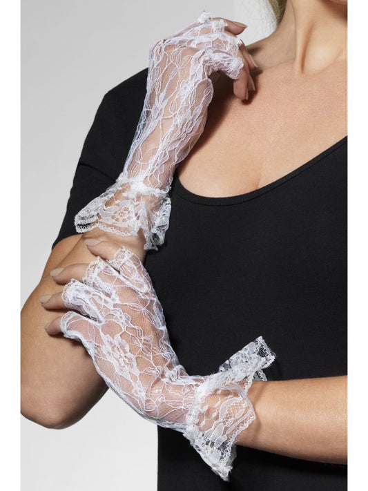 Fingerless Lace Gloves, White Wholesale