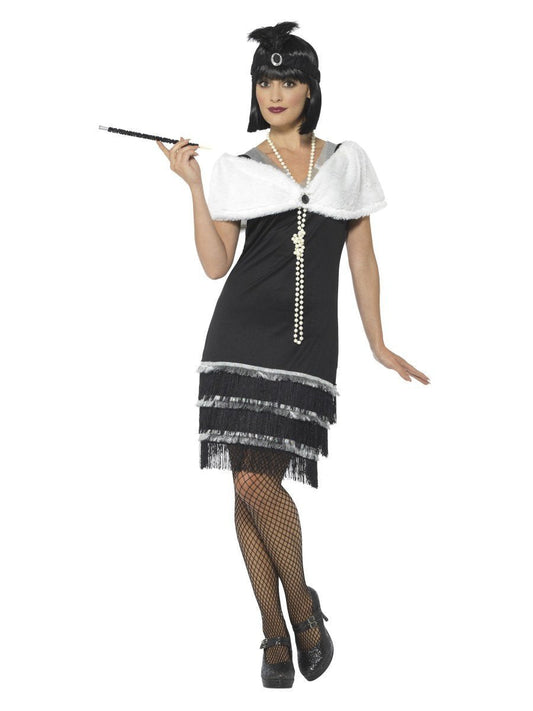 Flapper Costume, Black, with Dress & Fur Stole Wholesale