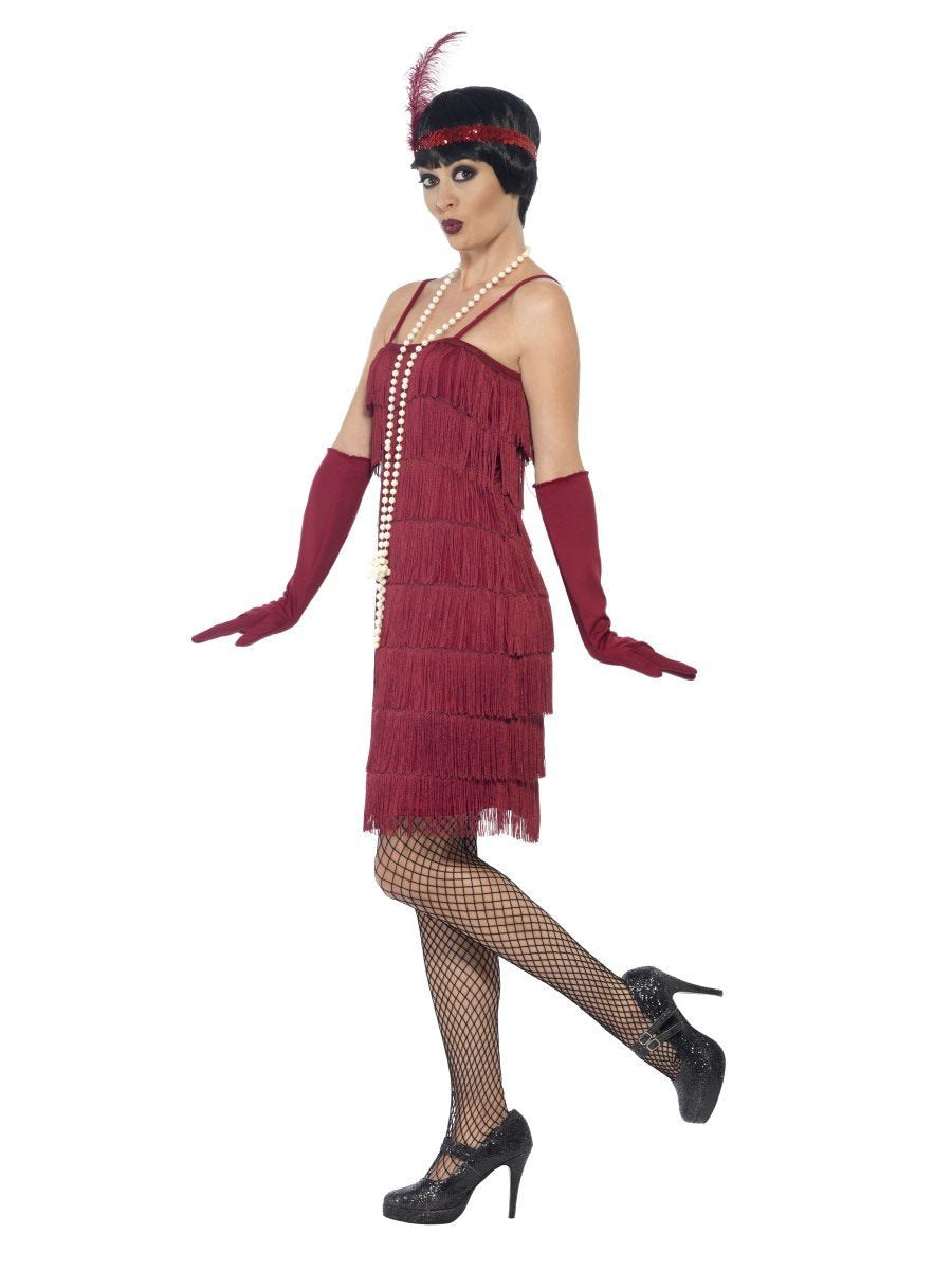 Flapper Costume, Burgundy Red, with Short Dress Wholesale