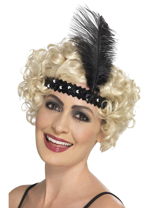 Flapper Headband, Black, with Feather Wholesale