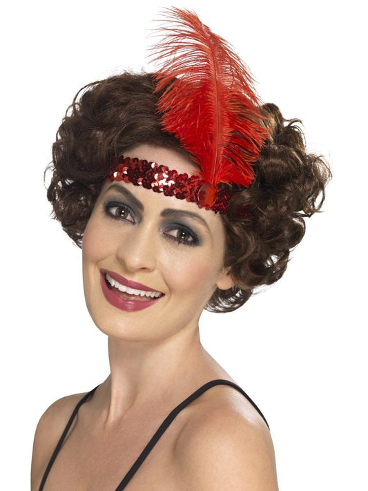 Flapper Headband, Red, with Feather Wholesale