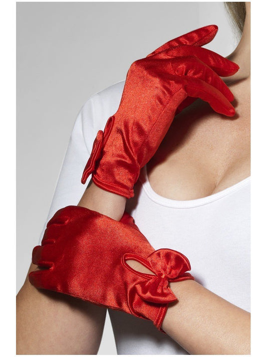 Gloves, Short, Red, with Bow Wholesale