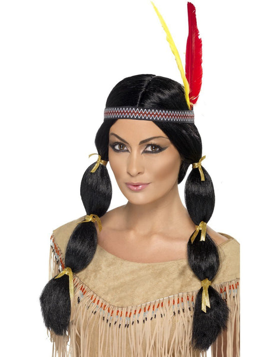Native American Inspired Wig, with Pigtails Wholesale