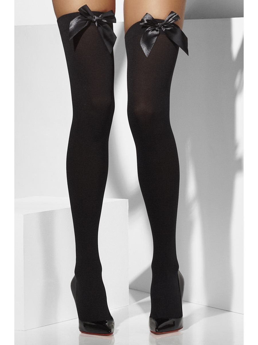 Opaque Hold-Ups, Black, with Black Bows Wholesale