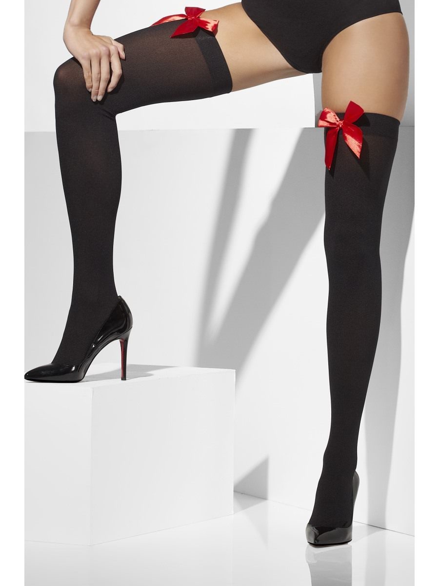 Opaque Hold-Ups, Black, with Red Bows Wholesale
