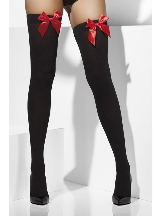 Opaque Hold-Ups, Black, with Red Bows Wholesale